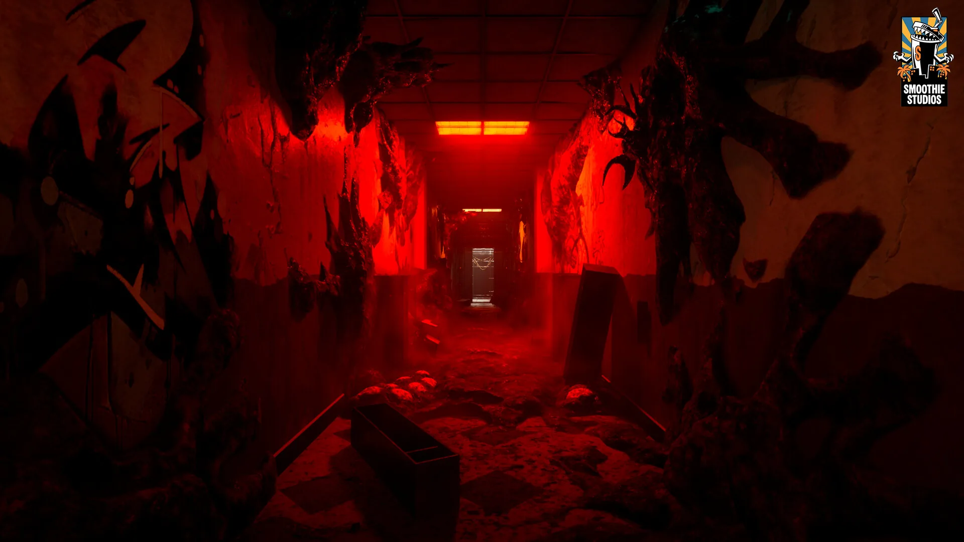 Red corrupted hallway environment